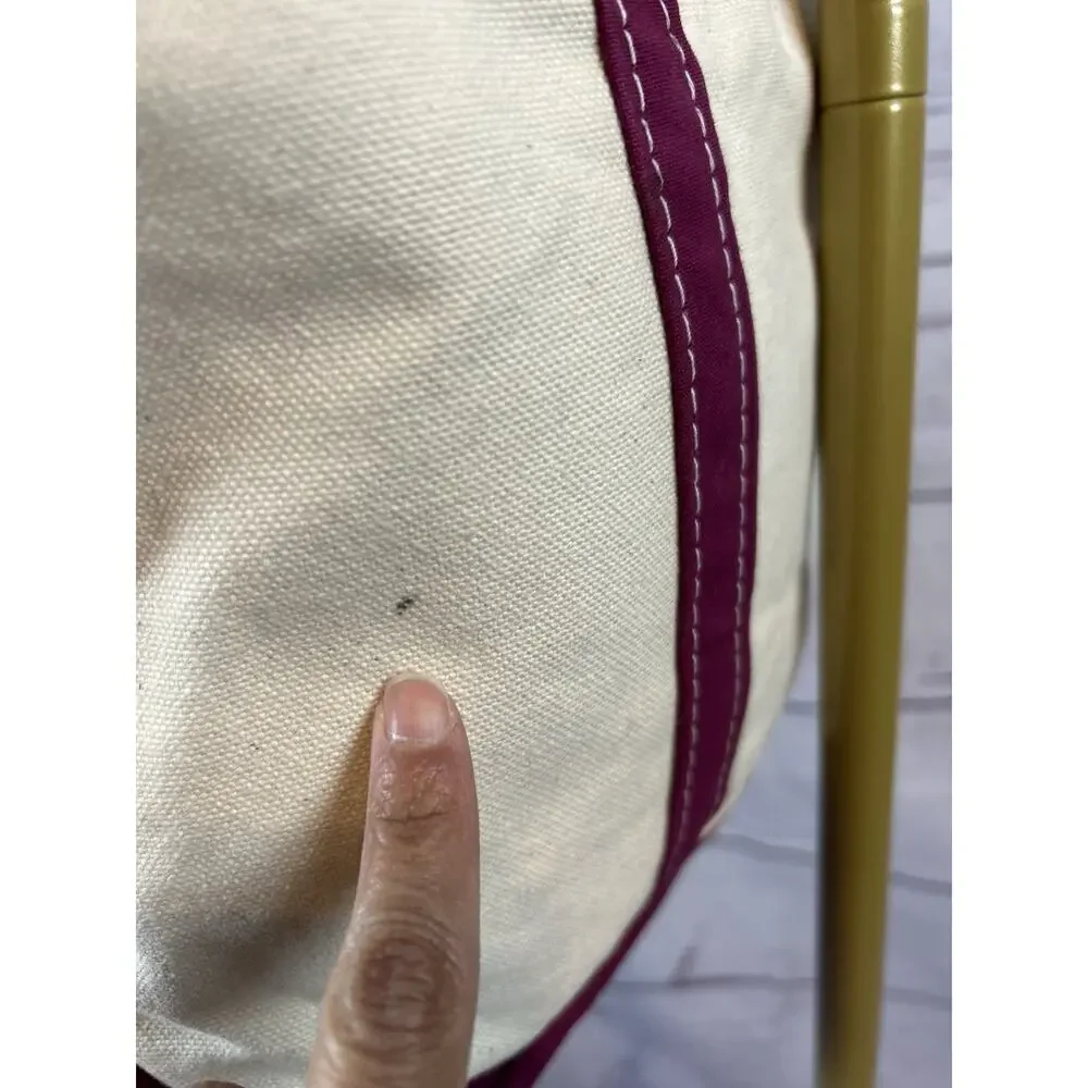 L.L.Bean Boat and Tote Canvas Bag Vintage Plum Red Cream Medium - Picture 7 of 11